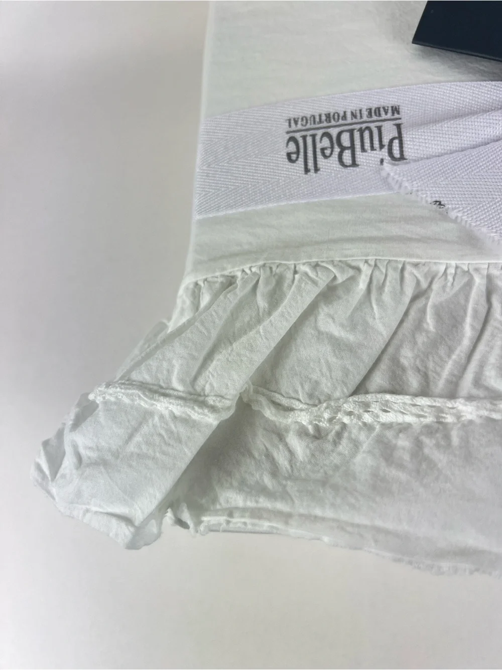 PIUBELLE Ruffled Hem Queen Sheet Set White Cotton Portugal Cottage 4 Pc NEW